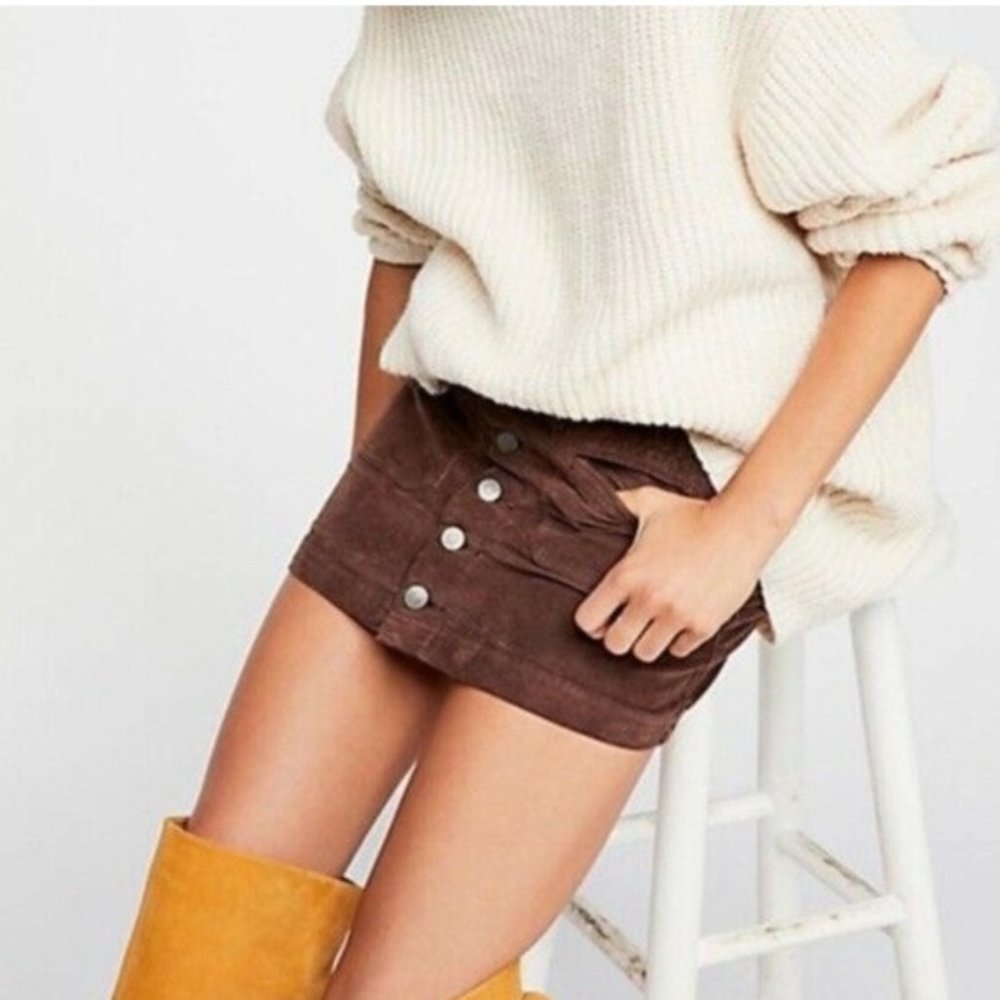 We The Free Brown Joanie Cord Corduroy Button Front Mini Skirt Size 25